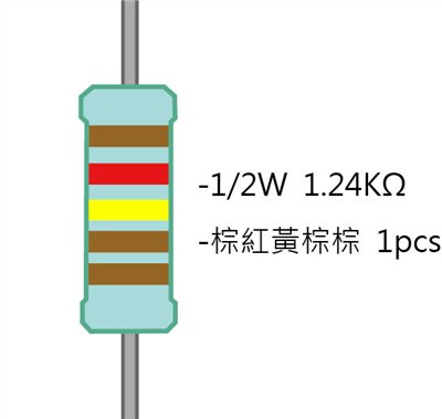 1/2W 1K24ΩMF ±1% 精密電阻 1pcs ( 1/2W精-1.24K )