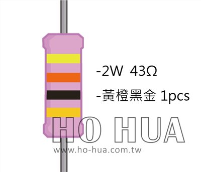 2WS 43Ω 金屬皮膜電阻  ( 2WS-43R ) 2pcs