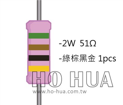 2WS 51Ω 金屬皮膜電阻  ( 2WS-51R ) 2pcs