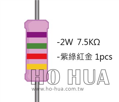 2WS 7.5KΩ 金屬皮膜電阻  ( 2WS-7.5K ) 2pcs