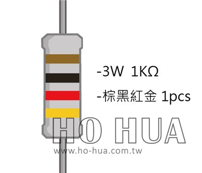 3WS 1.0KΩ 金屬皮膜電阻 ( 3WS-1K/1pcs )