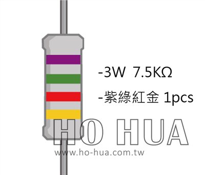 3WS 7.5KΩ 金屬皮膜電阻 ( 3WS-7.5K/1pcs )