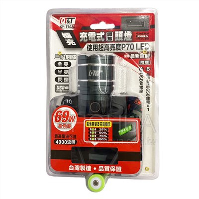 4000流明 充電式調焦頭燈 SY-T9026