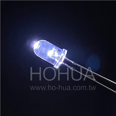 5mm透膠 冷白LED 2pcs ( 2.8-3.4V 20mA 15度 )