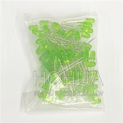 5mm霧綠膠 綠LED 100pcs ( 2.2-2.6V 20mA )