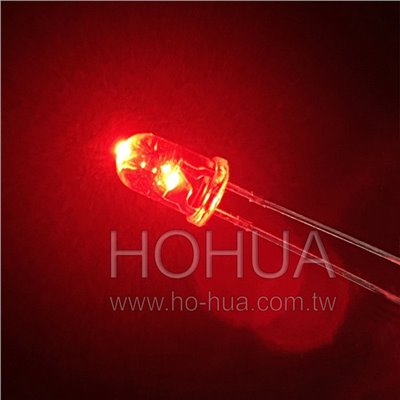 5mm透膠 高亮紅光 2pcs ( 2.1-2.2V 20mA 20度 )