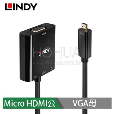 LINDY林帝 主動式 Micro HDMI (Type-D)公 to VGA&音源母 轉接器 38287