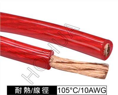 透明紅電源線 10AWG 耐105°C 1米 (REL-1001/R)